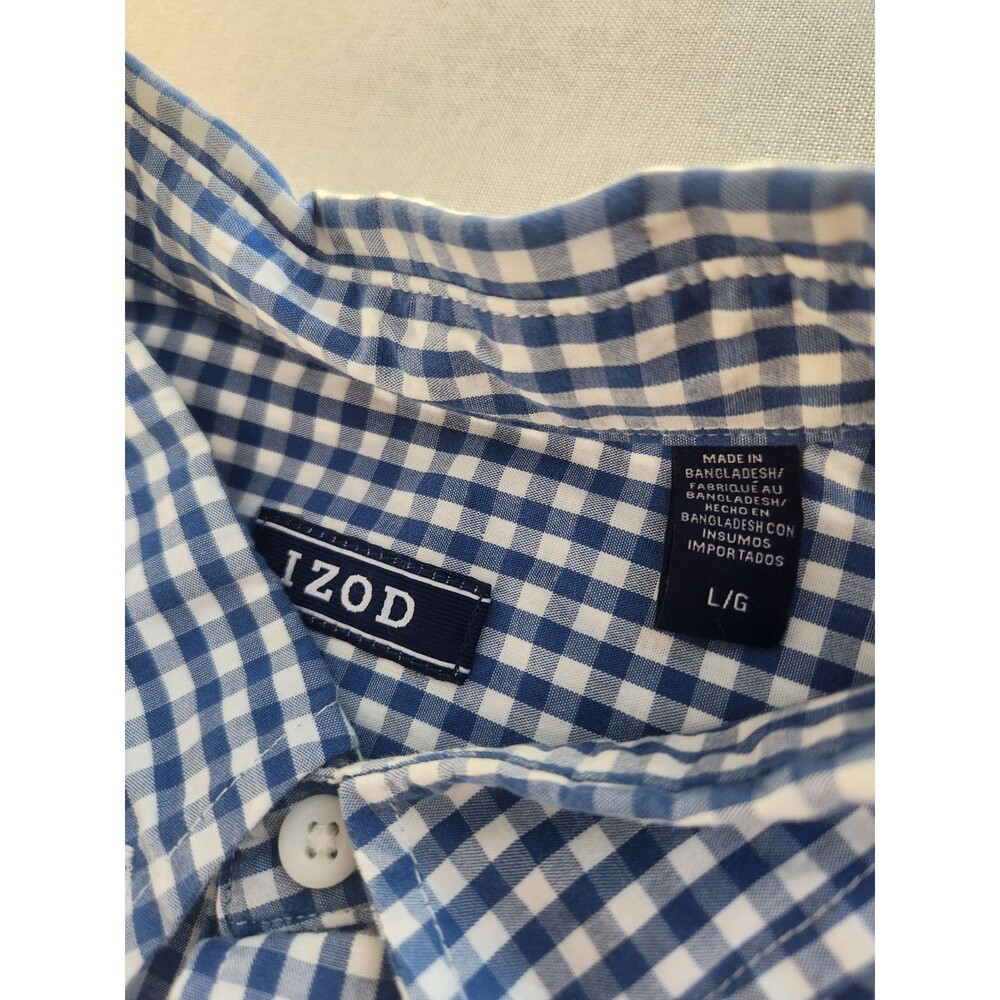 IZOD Men's L Blue White Checker Woven Short Sleeve Button-Up Shirt #45P3110 #038 - Picture 11 of 12
